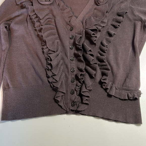 ANTHROPOLOGIE GUINEVERE BROWN BUTTON UP SCALLOPED SWEATER SIZE L - Picture 10 of 13